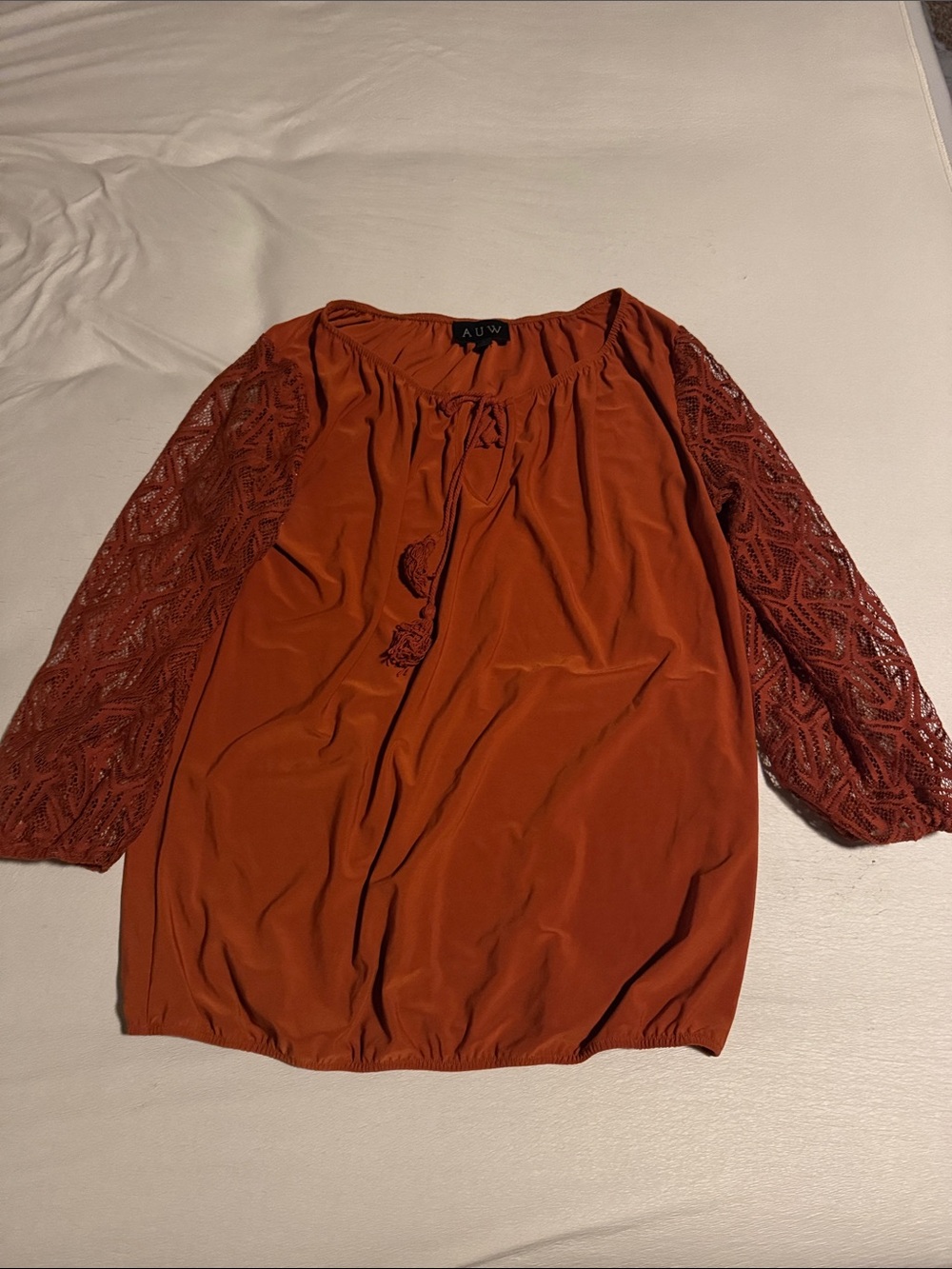 AUW Rust Lace-Sleeve Tunic Top
